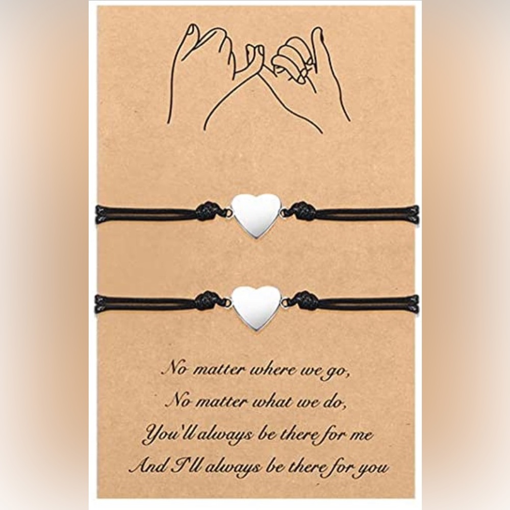 Pinky Promise MatchingHeart Bracelets Friends Family Bracelet Jewelry Set w card